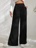 Frauenhose Weitbein Büro Lady Lose Slit Pant 2023 Herbst Winter FEMAL HIGHT Taille Hosen mit Tasche Casual Cord -Kleidung