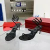 10A Tasarımcılar Yüksek Topuklu Sandaletler Rhinestones ile Cleo çivili Snakelike Twining Rhinestone Topuk Yılan Saten Jewel Stiletto Rhinestone Rome Kadın