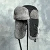 Męskie kobiety unisex ciepły traper żołnierz earflap zimowe ciepłe klapy hat narciarski kapelusz bombowy 100% naturalny prawdziwy królik futra 231221