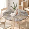Texture en marbre ajusté nappes rond à table imperméable couvre les vêtements de table en marbre blanc à bords élastiques pour table à manger 231221