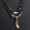 Pendant Necklaces Men's Bohemian Wolf Teeth Necklace Fashion Retro Design Handwoven Leather Cross Beaded Rope