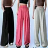 Women's Pants Autumn Rose Red Pink High Elastic Waist Plain Wide Leg Oversized Wrinkle Straight Women