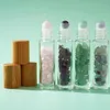 Thick Essential Oils Roller Bottles 10ml Glass Roll on Bottles with Gemstone Ball Bamboo Cap Stone inside Jscmd