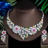 TROIS GRACES BIG FLOWER CUBIC ZICCONIA CHOKER CONCUTER BUDAL AFRIGNIER Collier de fête de mariage Boucles d'oreilles Set JS637 231221