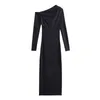 Abiti casual appassionati 2024 High Street Single Maxi Dress Show Women Women Fashion Series Sexy Women's Long Sleeve Black