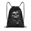 Shopping Bags Skull Flowers Drawstring Women Men Portable Gym Sports Sackpack Halloween Rose Floral Training Storage Backpacks