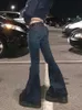 Kalevest Y2K High Street Low Rise Jeans Blue Women Pants Bootcut Pockets Streetwear Waist Wide Leg 231221