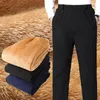 Men's Pants Winter Casual Long Trousers Thickened Warm Male Cotton Fleece High Waist Straight For Men R52