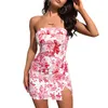 Robes décontractées Femmes S sans bretelles Robe florale imprimé sans manches à épaule à épaule Hem Bodycon Robe de fête courte