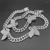 Iced Out Bling CZ Miami Cuban Link Chain Butterfly Charm Choker Collier Hip Hop Men Femmes Jewelry1200F