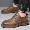 Cow Leather Autumn Platform Shoes for Men Fashion Casual Designer Derby Male Low Top Work Ankle Boots 231221