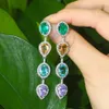 Pendientes colgantes cwwzircons azul verde circón cúbico cristal colgante de agua larga caída de agua línea de moda damas boho joyas de fiesta cz72235p