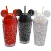 Mode Double Straw Ice Boles Cartoon Grote oren Muis Leuke zomer Koude drankjes Plastic ijsjes Smelksap Koffie Drinkware204V