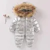 Russo de inverno Rompers de bebê meninos terno de esqui grosso Meninas de pato branco do macacão garotos do macacão de macacão infantil Crianças Snowsuit Snows