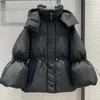 Women's Trench Coats Mid Length Hooded Down Jacket 2023 Winter Thick Warm Bubble Sleeves Duck Drawstring Waist Loose Casual