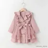 Mädchenkleider 2-7y Kinder Mädchen Trench Coat Baby Herbst Winter Kleidung Spitzenverkleidung Langarm Lupe Revers Doppelbrust Windbrecher Kinder Outwear Outwear Outwear