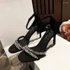 Scarpe vestiti neri dolci eleganti principessa sandali di rinestone sandali vera pelle bling cristallo tacchi tacchi sottili a punta