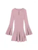 Vestidos informales Vintage Pink Vintage Elegante tejido Mujeres Hollow Out Designer Streetwear One pie