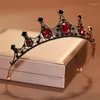 Hårklipp barock vintage svart krona för kvinnor gotiska bröllop brudtillbehör tiaras strängbrudbruten tiara tiara huvudstycke