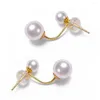 أقراط مسمار Zhixi أصلية 18K Gold Pearl للنساء Natural Akoya Seawater المجوهرات الراقية الحقيقية AU750 هدية الزفاف الفاخرة E5