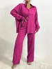 Kvinnors tvåstycksbyxor Gotoola 2023 Autumn -Sell Turn -Down Collar Cardigan Casual Long Sleeve Shirt Pure Color Women 2 Set