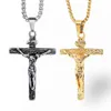 Unisexe Collier pendentif en acier inoxydable pour hommes Christian Cross Crucifix Jesus Patron Saint avec Rolo Chain178W