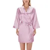 Damska odzież sutowa Solidna różowa sukienka ślubna kimono satynowe krótkie piżamę szlafrop