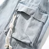 Men's Jeans 2024 Casual Hip Hop Straight Loose Wide Solid Pants Clothing Drawstring Male Fashion Denim Trousers P194