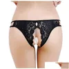 Kadın Panties Egzotik G-String T-Pants y Yamalı Şeffaf Dantel Kasık Açılış Gökleri Temptation Ladies Underpant Damla Teslim Uygulaması DHJ8K