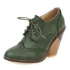 Dress Shoes Vintage Brock College British Style Women's High Heel Chunky Cut Out Oxford For Woman Lace Up Female Pumps 43