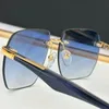 Künstler Sun Sonnenbrille 2024 Saisonale neue Herrenmodelle Rahmenloser polygonaler Gradient Blue Lens Künstler Beach Sonnenbrille mit Schachtel