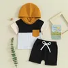 Set di abbigliamento per bambini bambino outfit estivo a manicotto a blocchi di colore a blocchi con cappuccio cortometrali set da 2 pezzi abiti per neonati da 2 pezzi