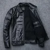 Herrenjacken schwerer Industrie Öl Wachs Japanische Amekaji tragen American Casual Jacket Sheepskin Motorrad Revers Real Leder Kleidung Mantel