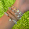 Länkarmband 4st/set koreansk mode söt solroshäng för kvinnor 2024 Trending Kpop Small Flower Chain Bangles Par smycken