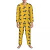 Men's Sleepwear Pajamas Men Horse Print Home Yellow Flower Two Piece Casual Set Long Sleeve Cute Oversized Suit