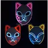Party Masks Demon Slayer Glowing El Wire Mask Kimetsu No Yaiba Characters Cosplay Costume Accessories Japanese Fox Halloween LED ZT072 DHIE00