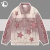 Mens Hip-Hop Washed Denim Jacket Patch Star Embroidery Women Coat Unisex Bomber Pink Cowboy Outwear Spring Autumn Street Jackets 231221