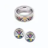 Vintage Fashion Clover Shape Ring Earrings Jewelry Set Handmade Enamel Women's Jewelry Set Floral Women's Jewelry 231221