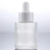 Atacado de 30 ml de gotas de gotas de gotas de vidro âmbar âmbar de cosméticos foscos transparente recipiente de creme com tampas brancas pretas plxcg