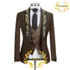 Broderad mens kostym 3 -stycken bröllop brudgummen tuxedo formella mode blazer byxor väst fest middag jacka set 231221