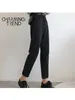 Jeans Women Pant Black Corean Crop Girls Students Vintage Solid Long Pants se encaixam no jeans da cintura alta 231221