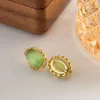 Stud Earrings ALLME Vintage 18K Real Gold Plated Brass CZ Cubic Zirconia Multicolor Resin Oval Geometric For Women Jewelry