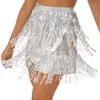 Journ de la scène Sparkly Sequin Pifin Latin Dance Jupe Performance Costume élastique Taude élastique Patent en cuir Fringe Jirts Dancewear