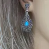 Dangle Earrings Geometric Blue Stone Rhinestone Hollow Out For Women Vintage Bohemia Leaf Flower Engraved Drop Jewerly