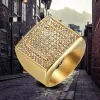 fafafa fafafa Hip Hop Herren Iced Out Zirkonia Große quadratische Ringe 14 Karat Gelbgold Big CZ Cooler männlicher Ring Partyschmuck