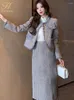 Abito da due pezzi Babyoung 2024 inverno nappa vintage a 2 pezzi set a petto a petto MIDI Gonfie Midi Work Work Suit Gonne