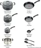 Ultimate Hard Anodized Anodized Cozes de utensílios de cozinha de 12 peças de 12 peças seguras 400f, tampa segura 350f Pots e panelas, lava -louças preto preto