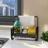 Kök förvaring S/L Stor svamphållare Sink Caddy Rack Stand Cleaning Brush Soap Organizer med dräneringsbricka 1st