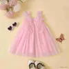 Flickans klänningar Focusnorm 4 färger 0-4y Summer Kids Girls Princess Dress ärmlös solid mesh spets tyll tutu sundress med fjäril