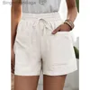 Frauenshorts 2023 Baumwollwäsche Casual Women's Shorts Elastic Taille Lose geradlinige Hose mit breitem Bein fester Basis-Schwarz-Haus-Heim-Sommer-Shortsl231222